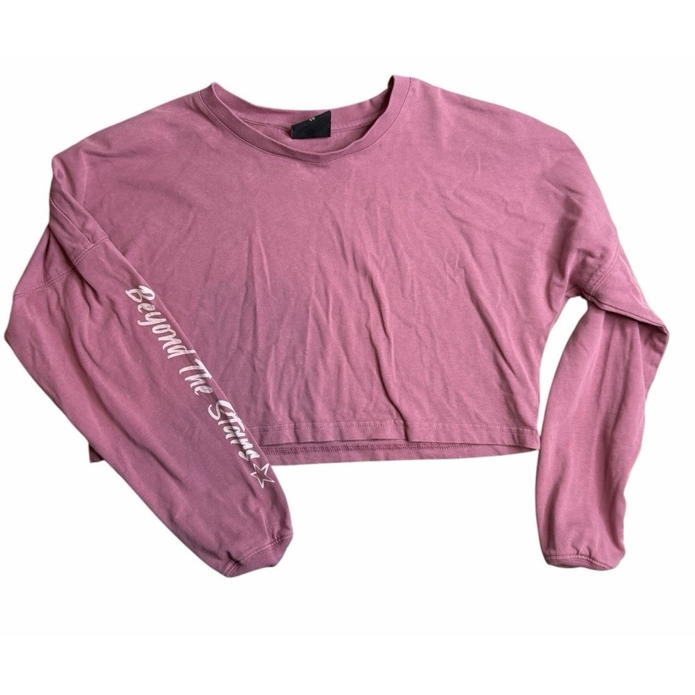 The Studio Line Women's Cropped Long Sleeve Graphic Tee Pink Size YS Youth Small